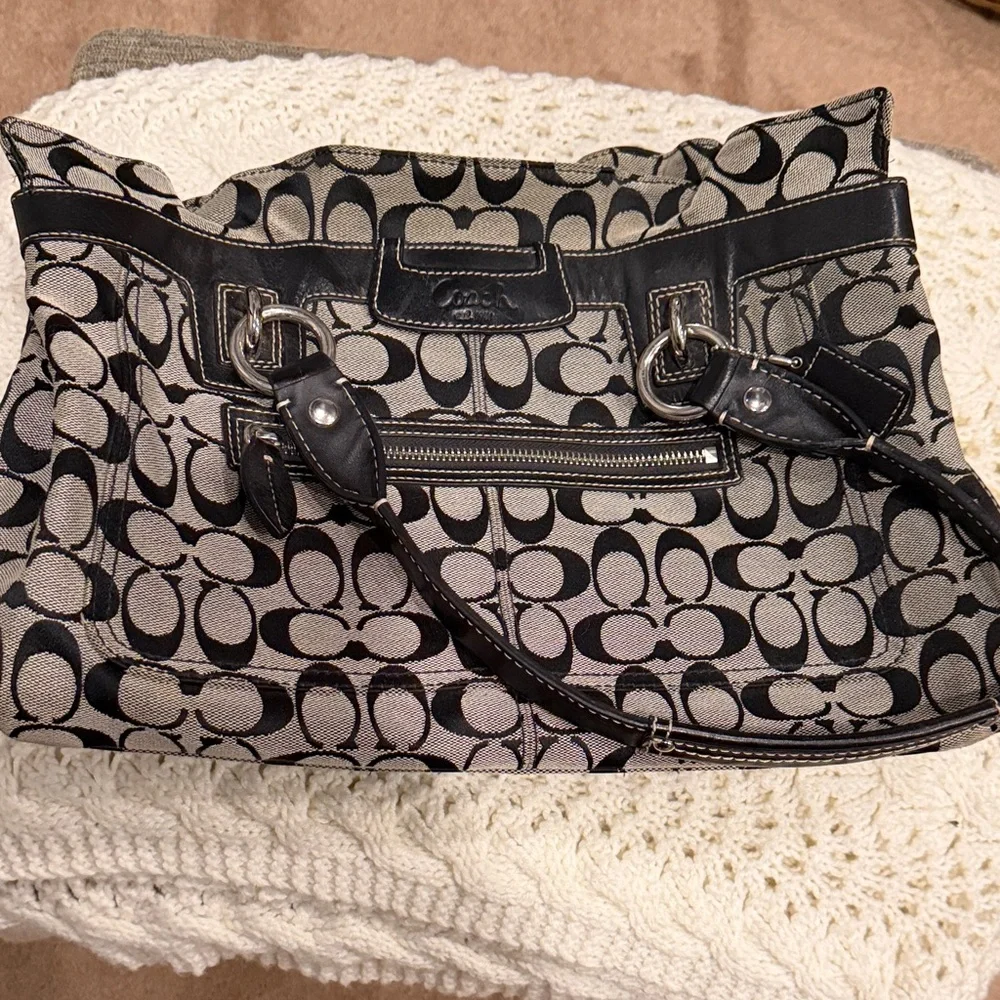 Coach Monogram Canvas Tote in Black and Khaki